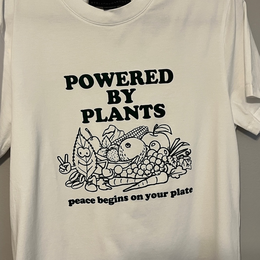 White Graphic Tee with Plant Design